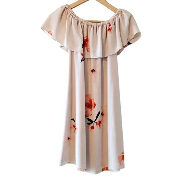 Wilfred Aritzia Neuchatel Off Shoulder Floral Print Mini Dress Dusty Pink XXS. - Picture 3 of 14